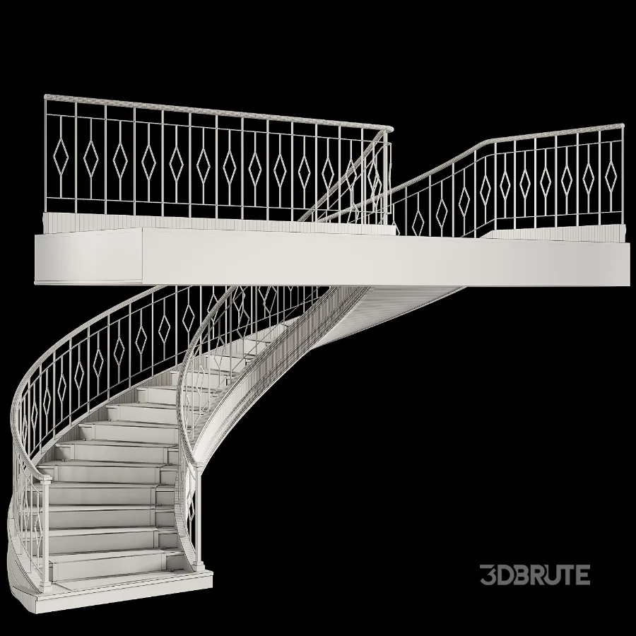 Neoclassical Curved Staircase with Diamond Railing Image 2