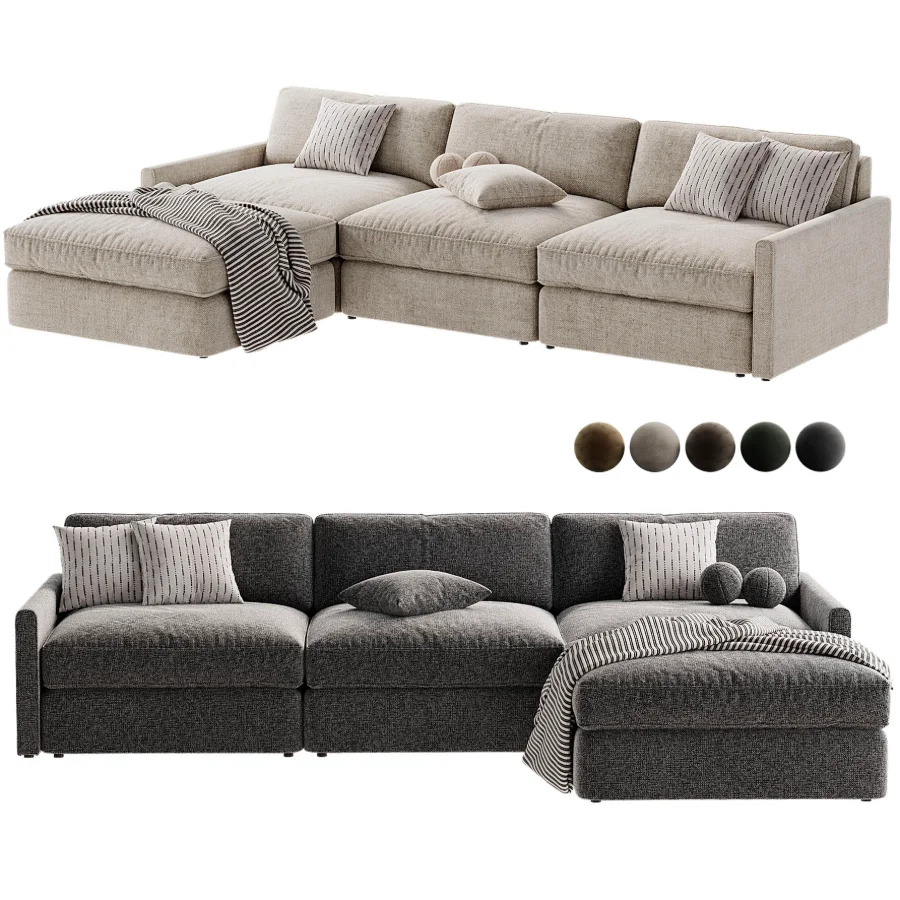 Malea 4 Piece L Shaped Charcoal Grey Performance Fabric Sectional Sofa with Ottoman Image 7