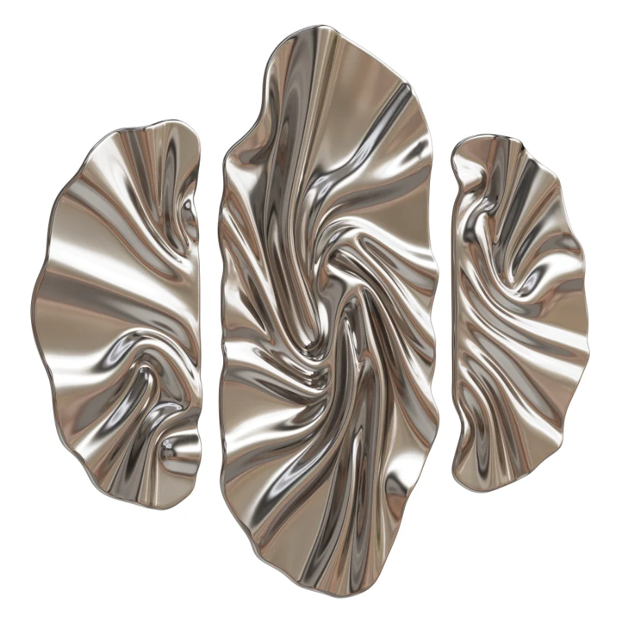 Modern Fluid Brass Metal Wall Decor Triptych Image 3