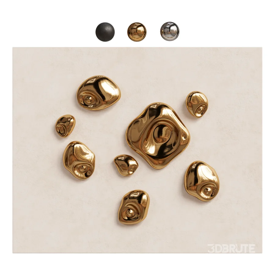 Modern Liquid Gold Pebble Wall Sculptures Set Image 4