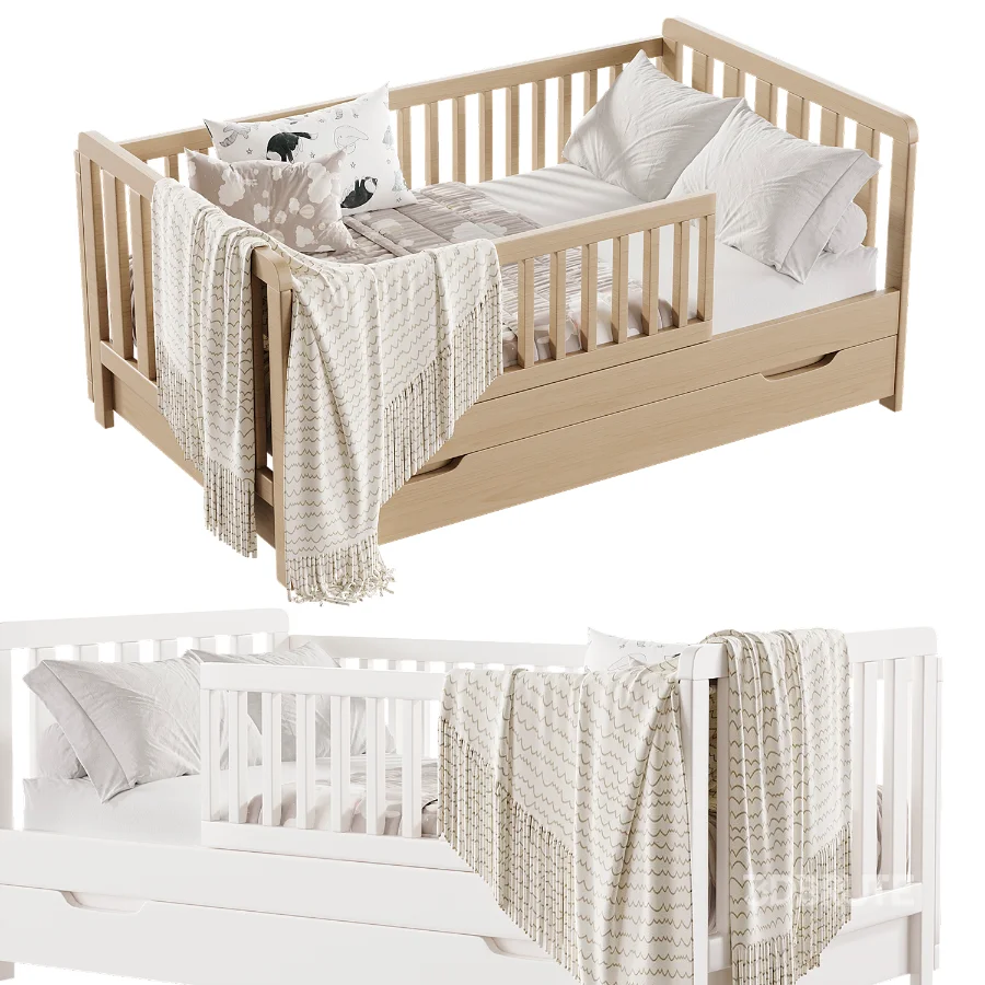 Minimalist White Toddler Bed with Storage Image 3