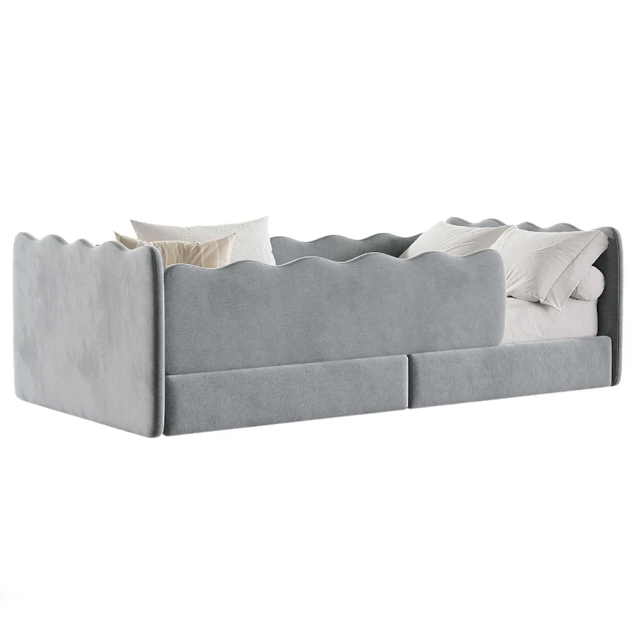 Cozy Ivory Boucle Low Profile Kids Bed Image 1