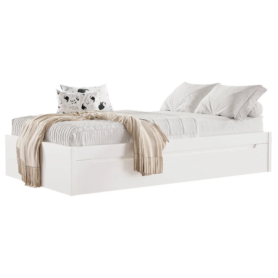 BARI White Trundle Bed Image 3