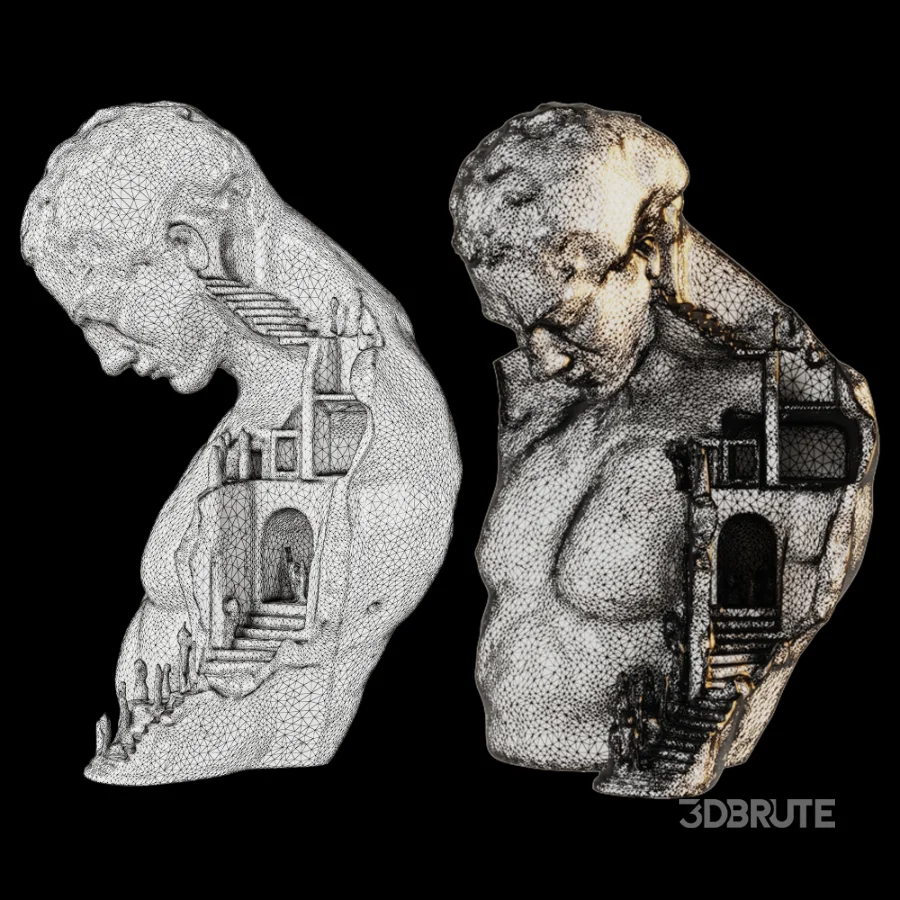 Surrealistic Classical Bust Architectural Sculpture Image 6