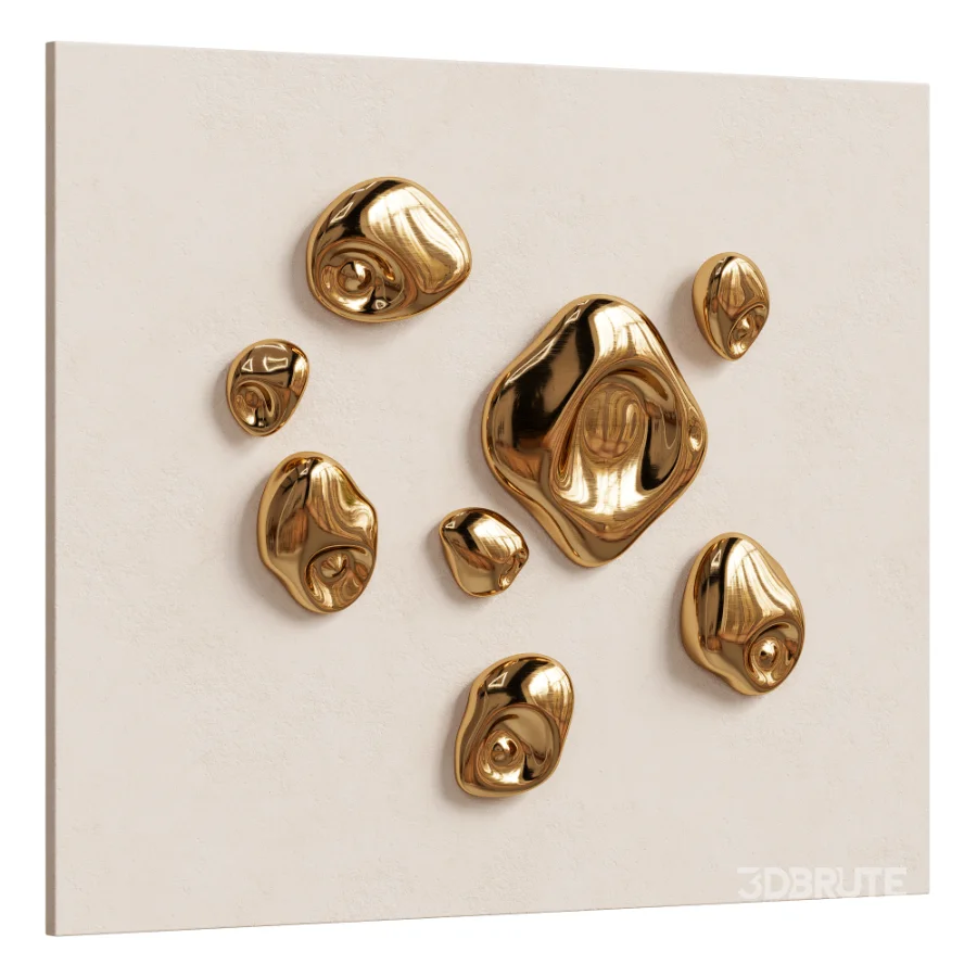 Modern Liquid Gold Pebble Wall Sculptures Set Image 2