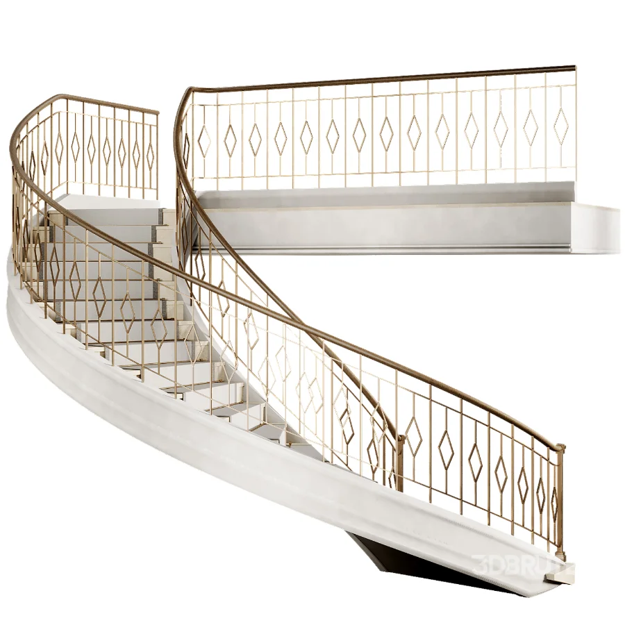 Neoclassical Curved Staircase with Diamond Railing Image 5