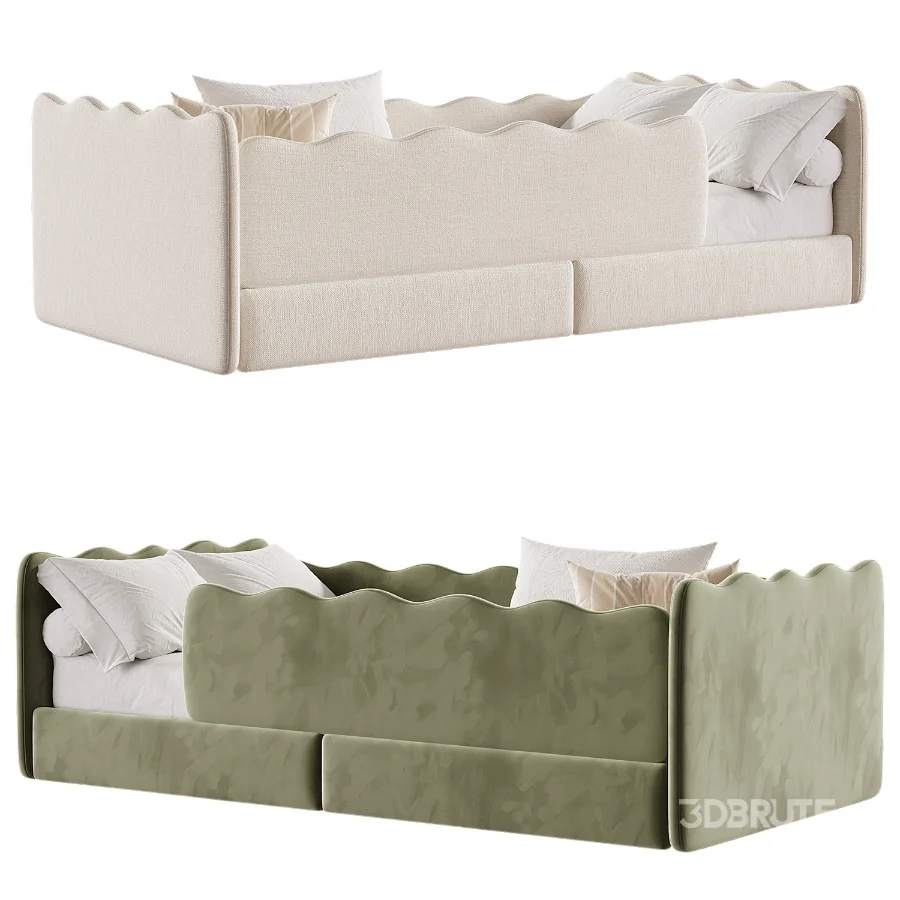 Cozy Ivory Boucle Low Profile Kids Bed Image 4