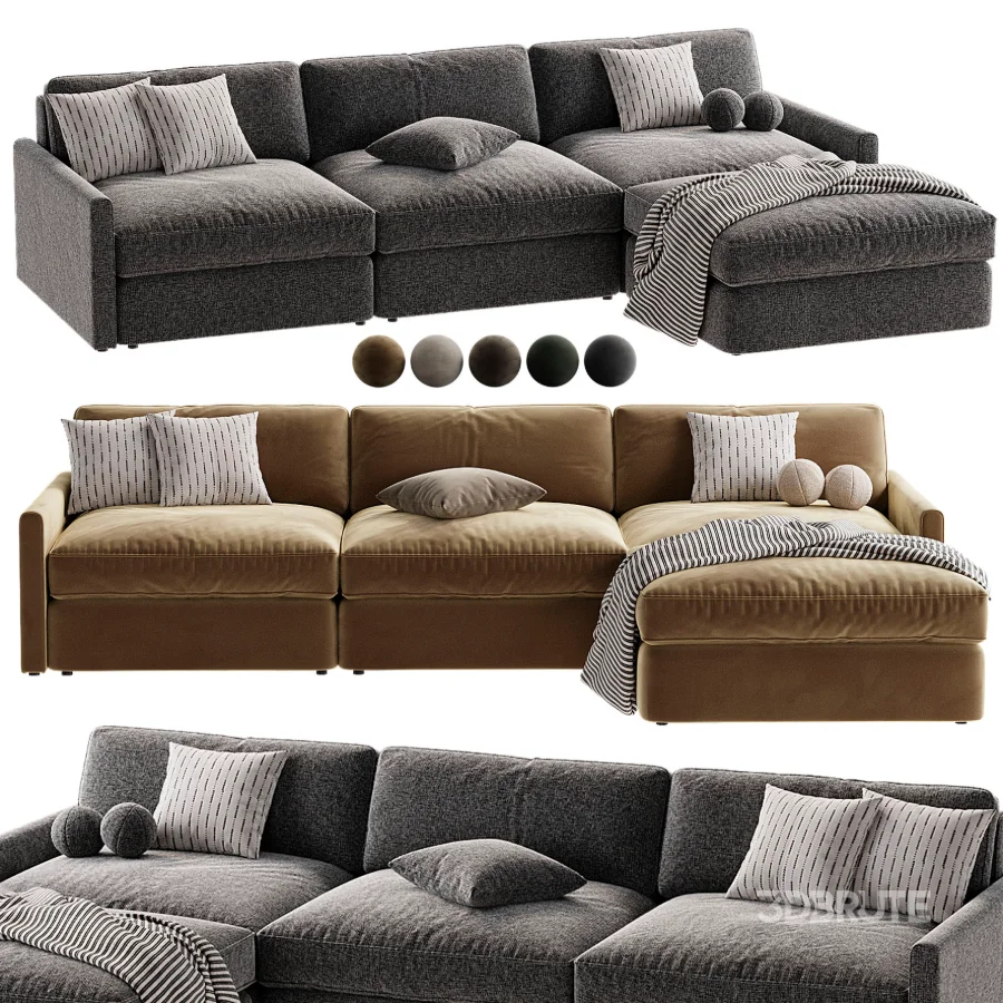 Malea 4 Piece L Shaped Charcoal Grey Performance Fabric Sectional Sofa with Ottoman Image 4