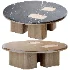 Round Coffee Table with Inlaid Stone Top and Wood Base - Thumbnail 4