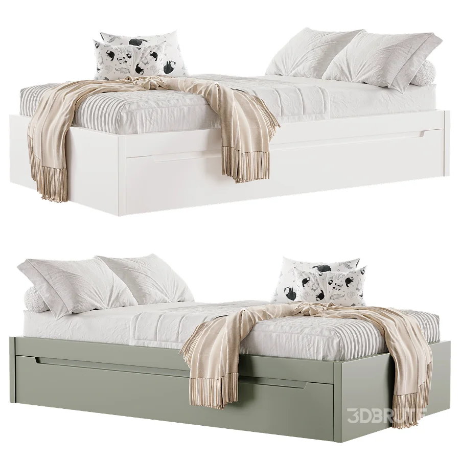 BARI White Trundle Bed Image 1