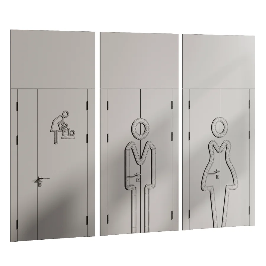 WC Toilet Doors with Metal Male Female Baby Signs Modern Image 3