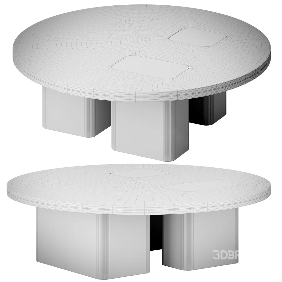 Round Coffee Table with Inlaid Stone Top and Wood Base Image 3