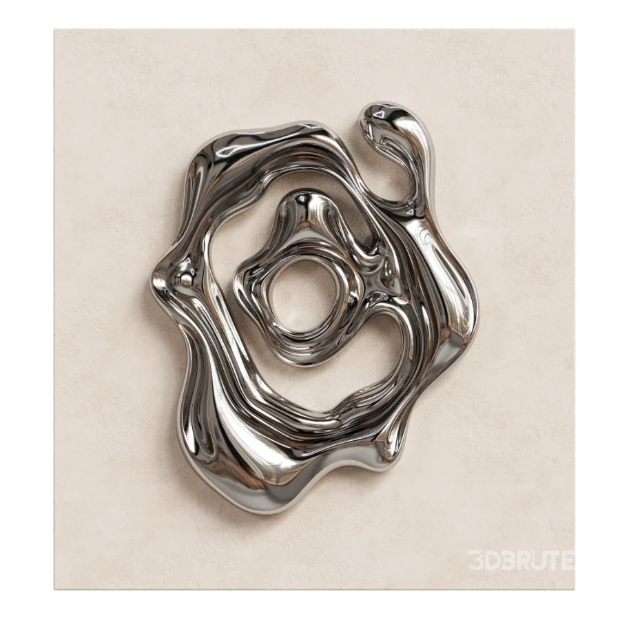 Wall Sculpture Modern Liquid Chrome Metal Image 4