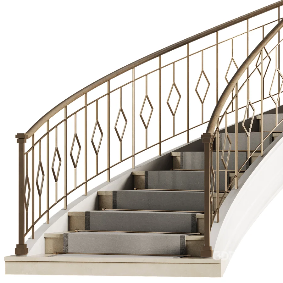 Neoclassical Curved Staircase with Diamond Railing Image 4