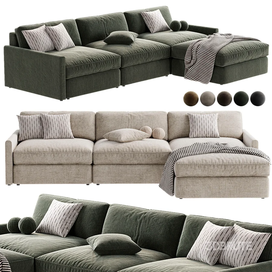 Malea 4 Piece L Shaped Charcoal Grey Performance Fabric Sectional Sofa with Ottoman Image 5