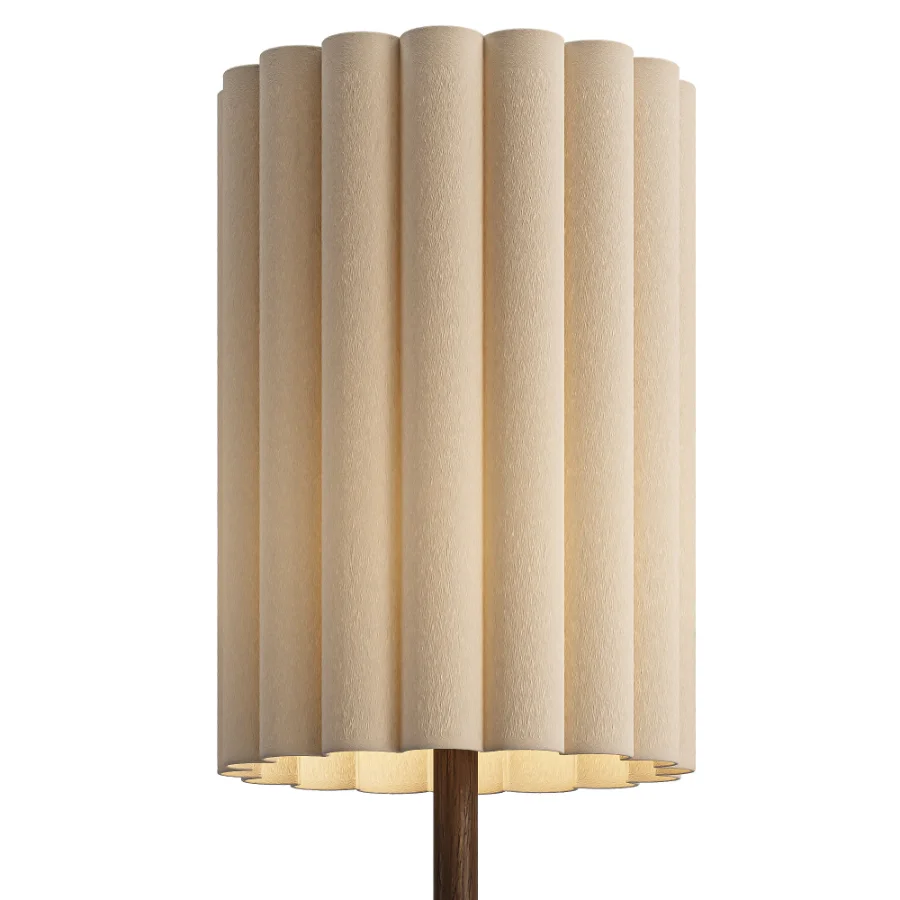 Folia walnut wood and scalloped natural linen floor lamp Image 2