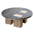 Round Coffee Table with Inlaid Stone Top and Wood Base - Thumbnail 1