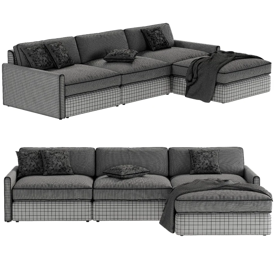 Malea 4 Piece L Shaped Charcoal Grey Performance Fabric Sectional Sofa with Ottoman Image 6