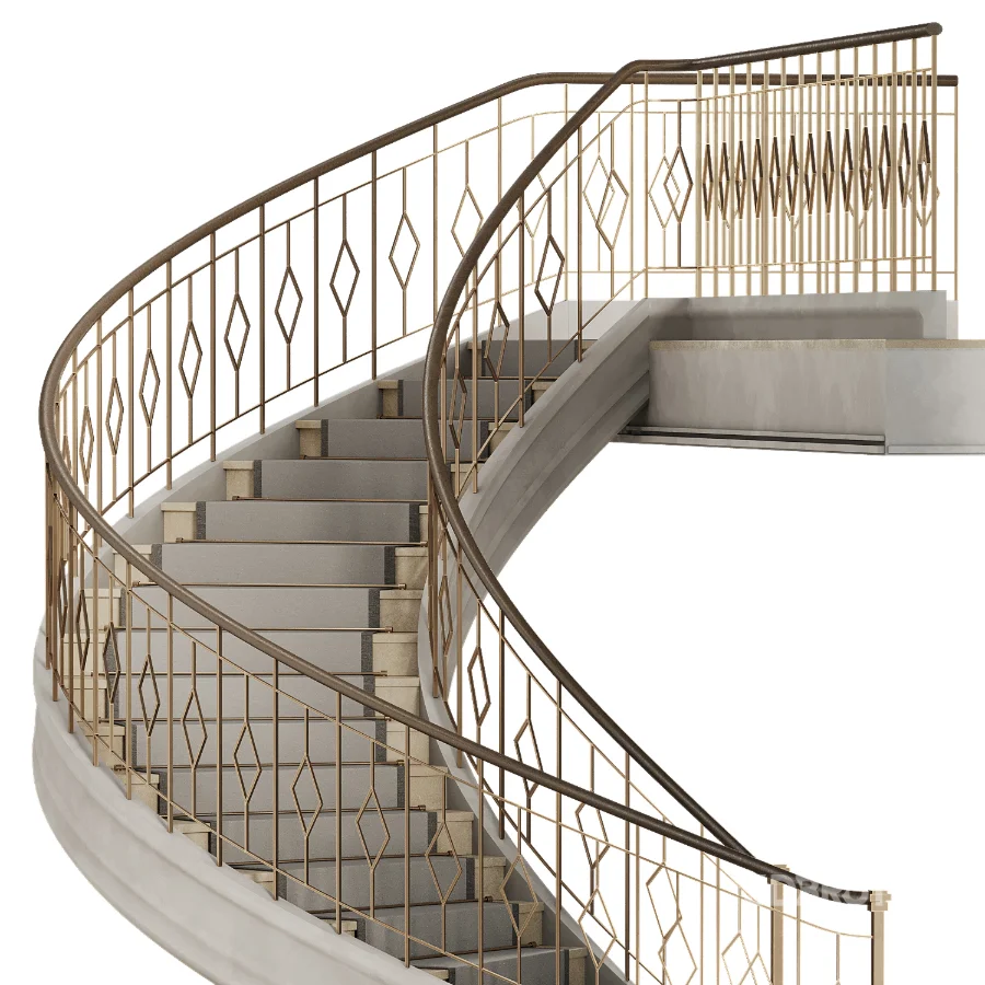 Neoclassical Curved Staircase with Diamond Railing Image 6
