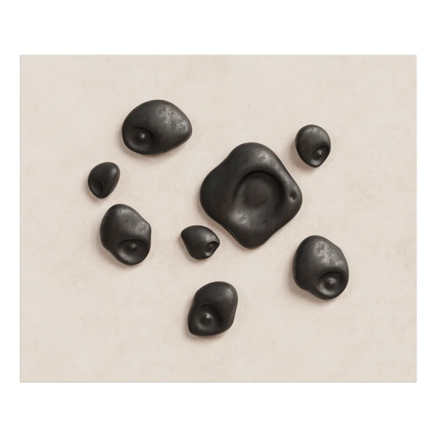 Modern Liquid Gold Pebble Wall Sculptures Set Image 1