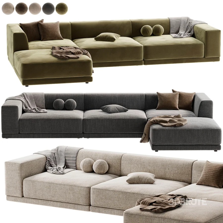 Faible 4 Piece Grey Performance Velvet Deep Depth Sectional Sofa with Right Arm Image 3