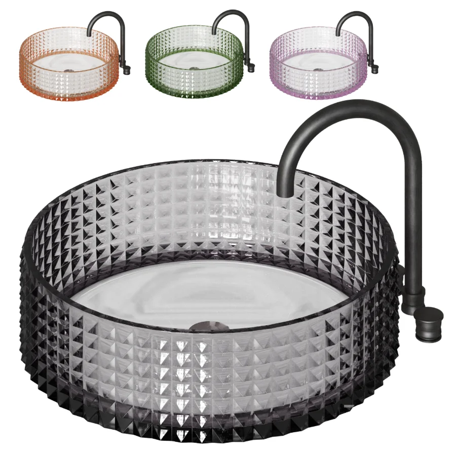 Glass countertop bathroom sink 4 colors Image 1
