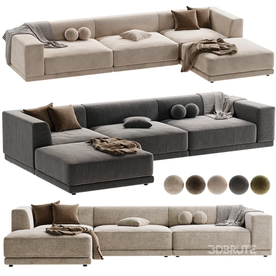 Faible 4 Piece Grey Performance Velvet Deep Depth Sectional Sofa with Right Arm Image 5