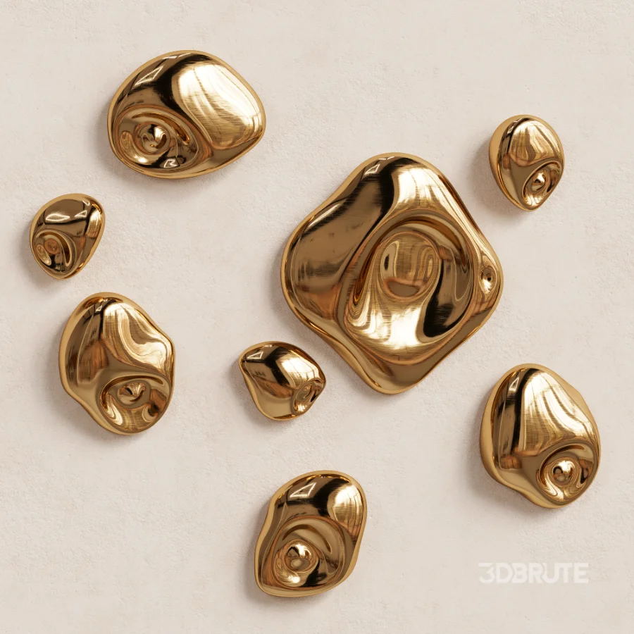 Modern Liquid Gold Pebble Wall Sculptures Set Image 5