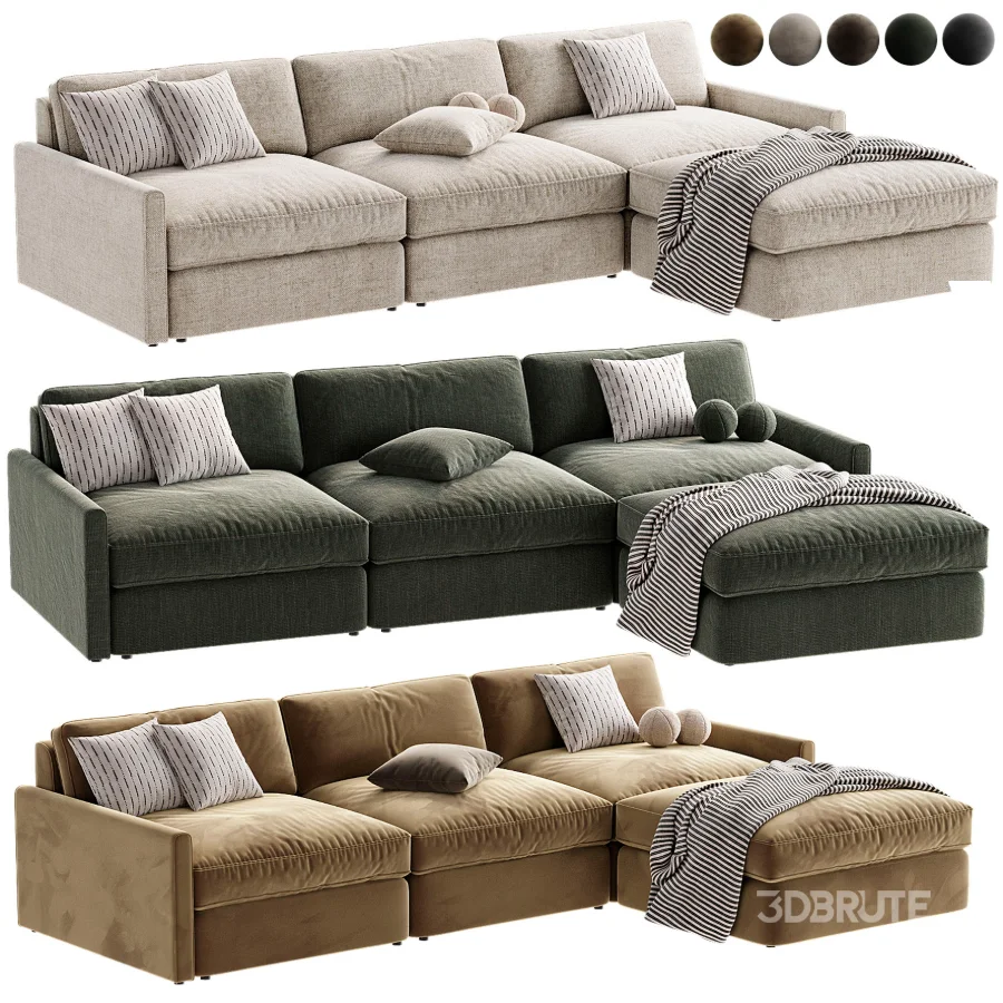 Malea 4 Piece L Shaped Charcoal Grey Performance Fabric Sectional Sofa with Ottoman Image 2
