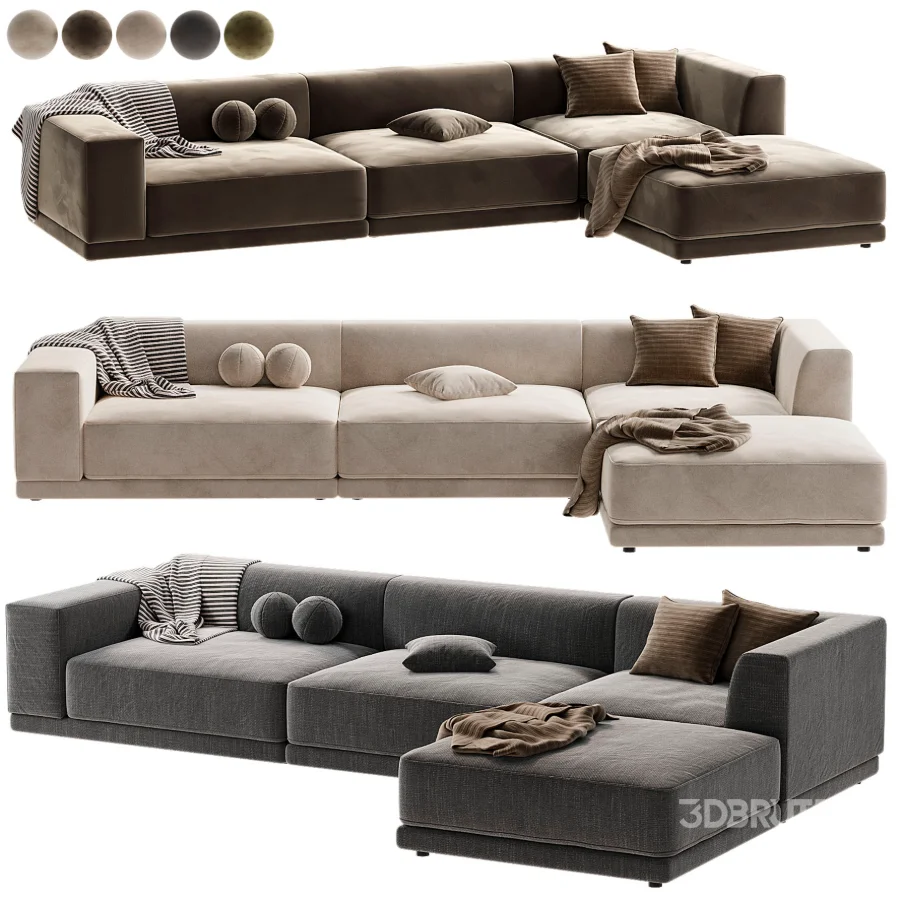 Faible 4 Piece Grey Performance Velvet Deep Depth Sectional Sofa with Right Arm Image 2
