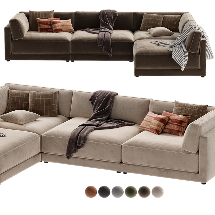 Oriole 4 Piece L Shaped Dark Brown Performance Velvet Modular Sectional Sofa Image 4