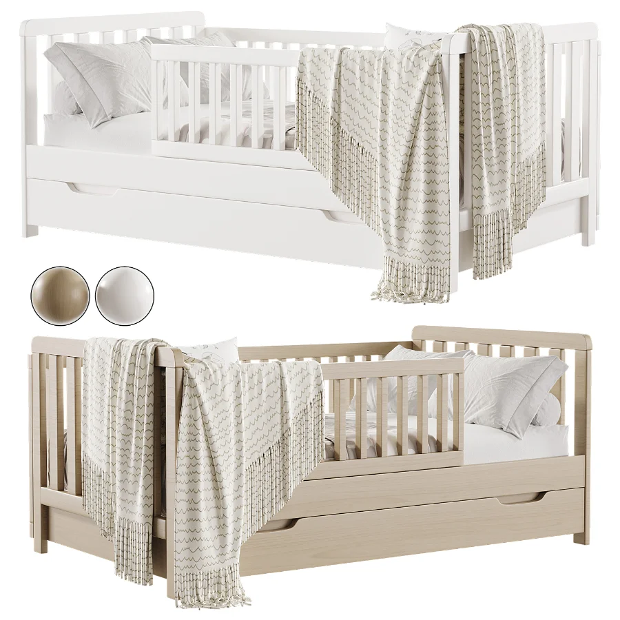 Minimalist White Toddler Bed with Storage Image 2