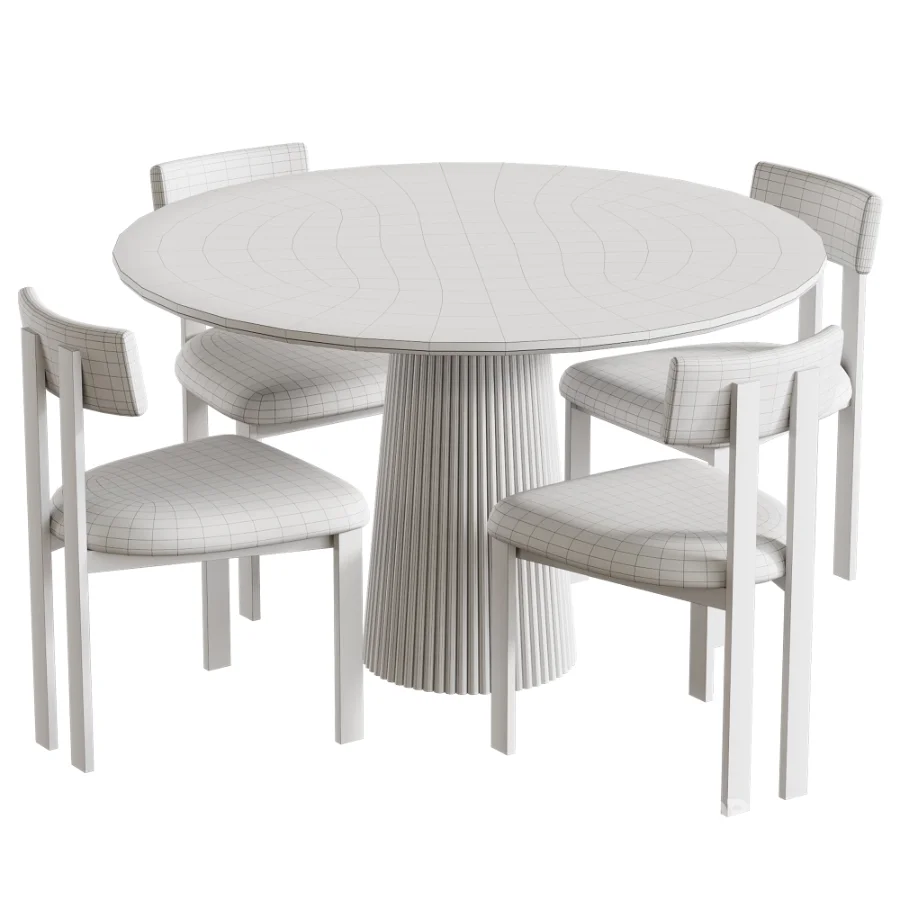 Black walnut solid wood Upholstered Dining Chair And Akira Fluted Round Wooden Table Image 5