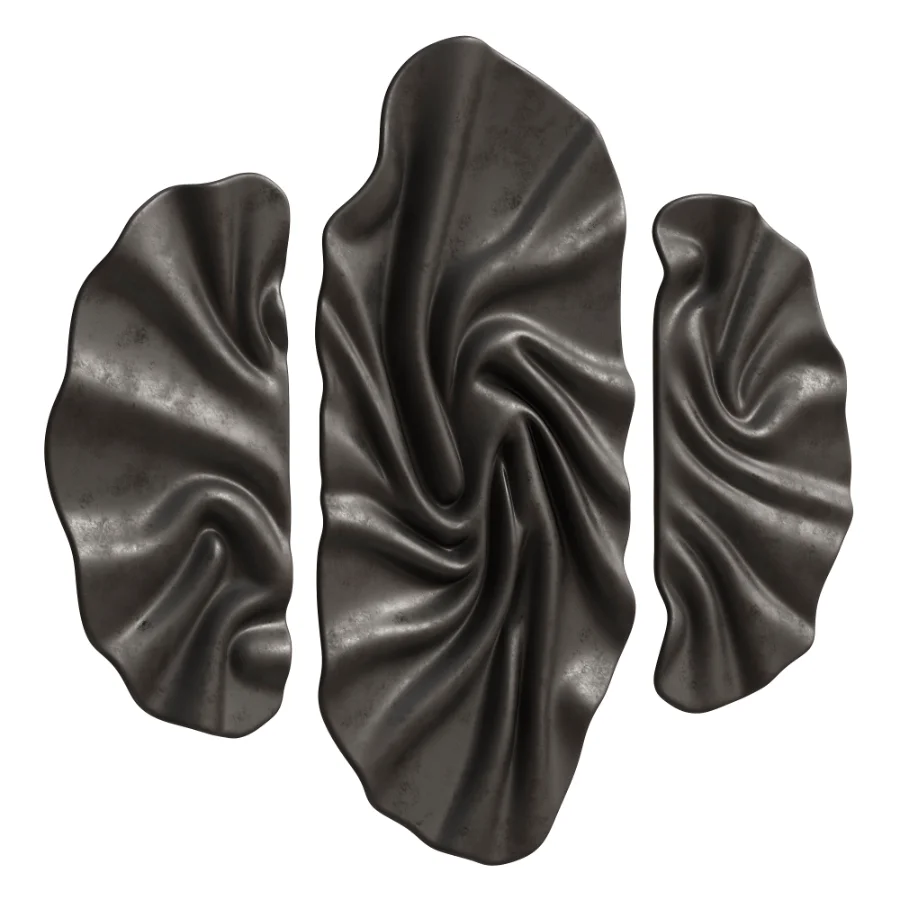 Modern Fluid Brass Metal Wall Decor Triptych Image 1