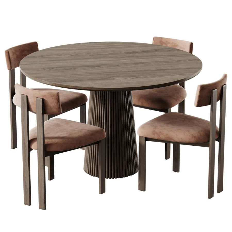 Black walnut solid wood Upholstered Dining Chair And Akira Fluted Round Wooden Table Image 4