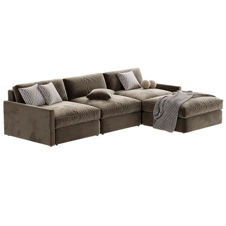 Malea 4 Piece L Shaped Charcoal Grey Performance Fabric Sectional Sofa with Ottoman Image 1