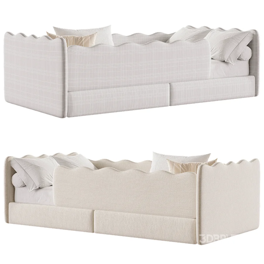 Cozy Ivory Boucle Low Profile Kids Bed Image 3