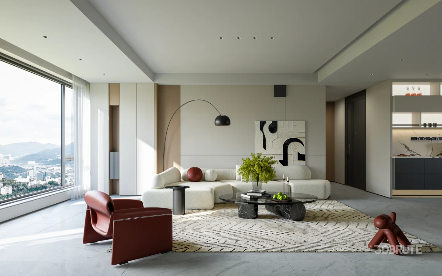 Modern living room and dining room interior scene Image 4