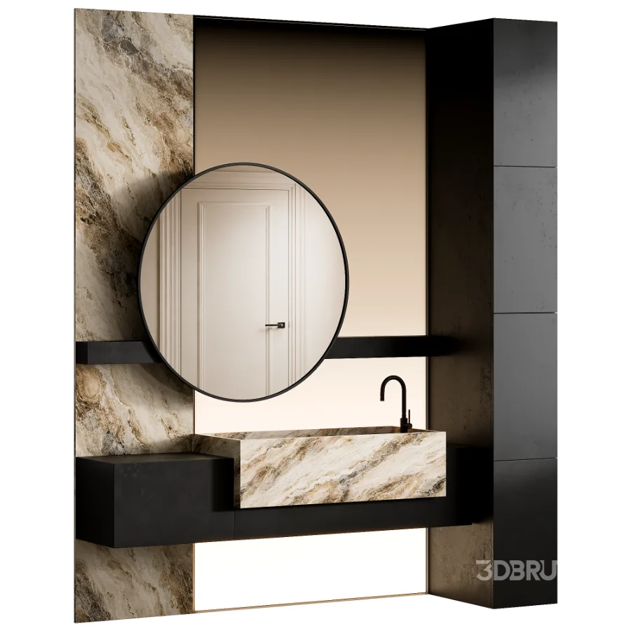 Modern Luxury Marble Bathroom Vanity with Round Mirror Image 3