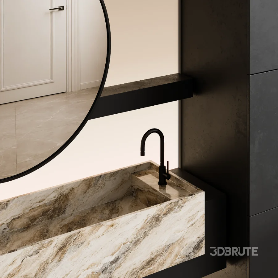 Modern Luxury Marble Bathroom Vanity with Round Mirror Image 4