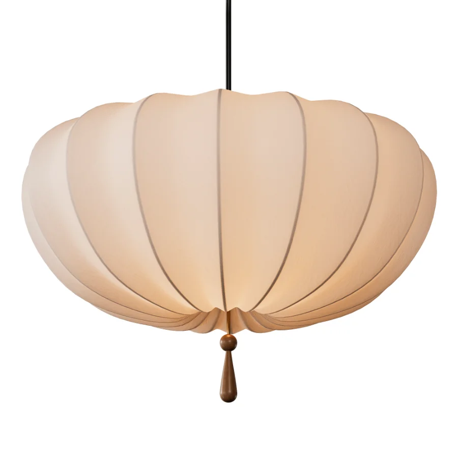 Traditional Japanese Round Iron Frame Fabric Shade Light Chandelier Image 5