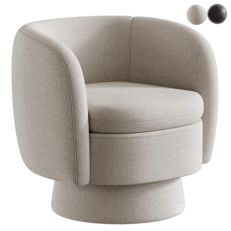 Wide Upholstered Tweed Swivel Barrel Accent ArmChair 360 Image 1