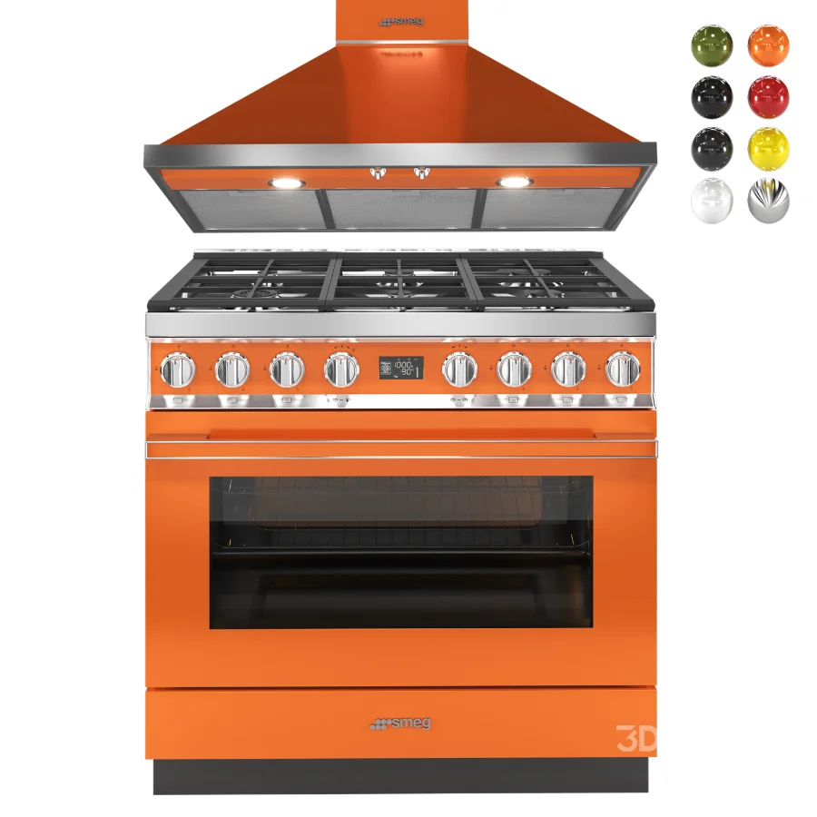 SMEG – Cooker with Gas Hob 90cm – Decorative wall hood 90cm Image 1