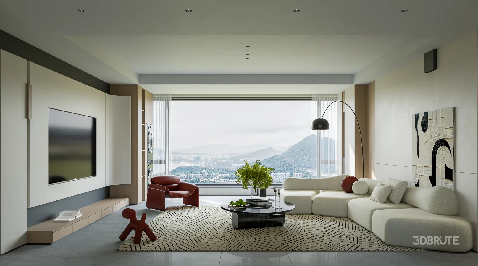 Modern living room and dining room interior scene Image 2