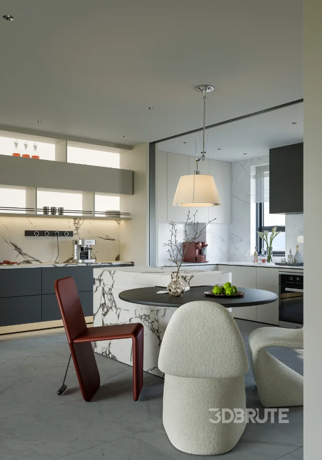 Modern living room and dining room interior scene Image 8