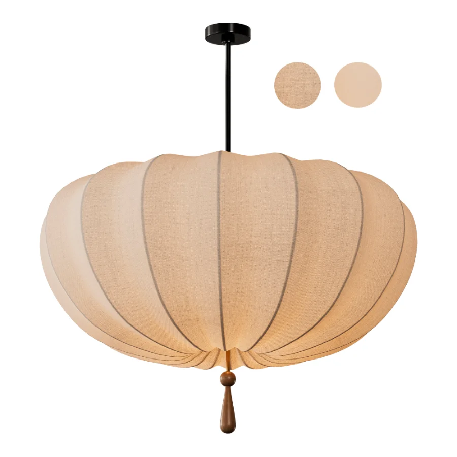 Traditional Japanese Round Iron Frame Fabric Shade Light Chandelier Image 2