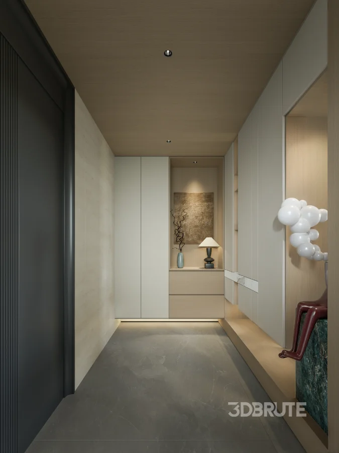Modern living room and dining room tea-room hallway interior scene Image 2