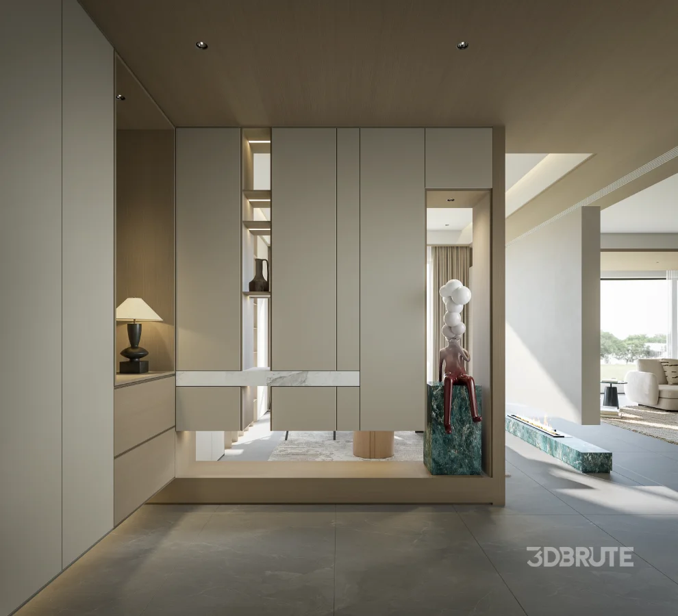 Modern living room and dining room tea-room hallway interior scene Image 3
