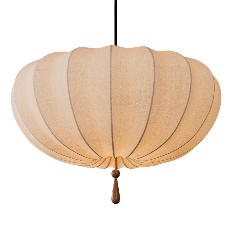 Traditional Japanese Round Iron Frame Fabric Shade Light Chandelier Image 6