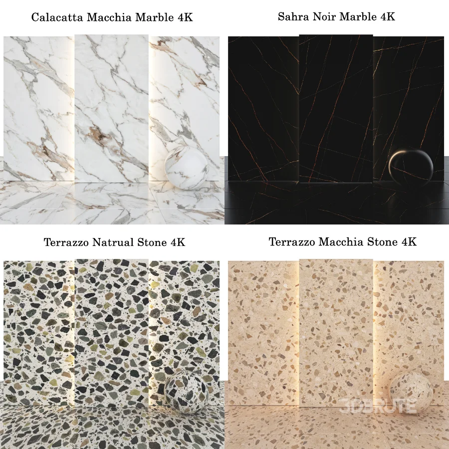 Stone 153 (Terrazzo Natrual, Macchia, Calacatta, Sahara Noir) Image 5